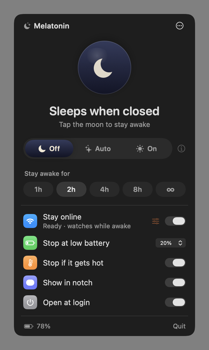 Menu while sleep is allowed
