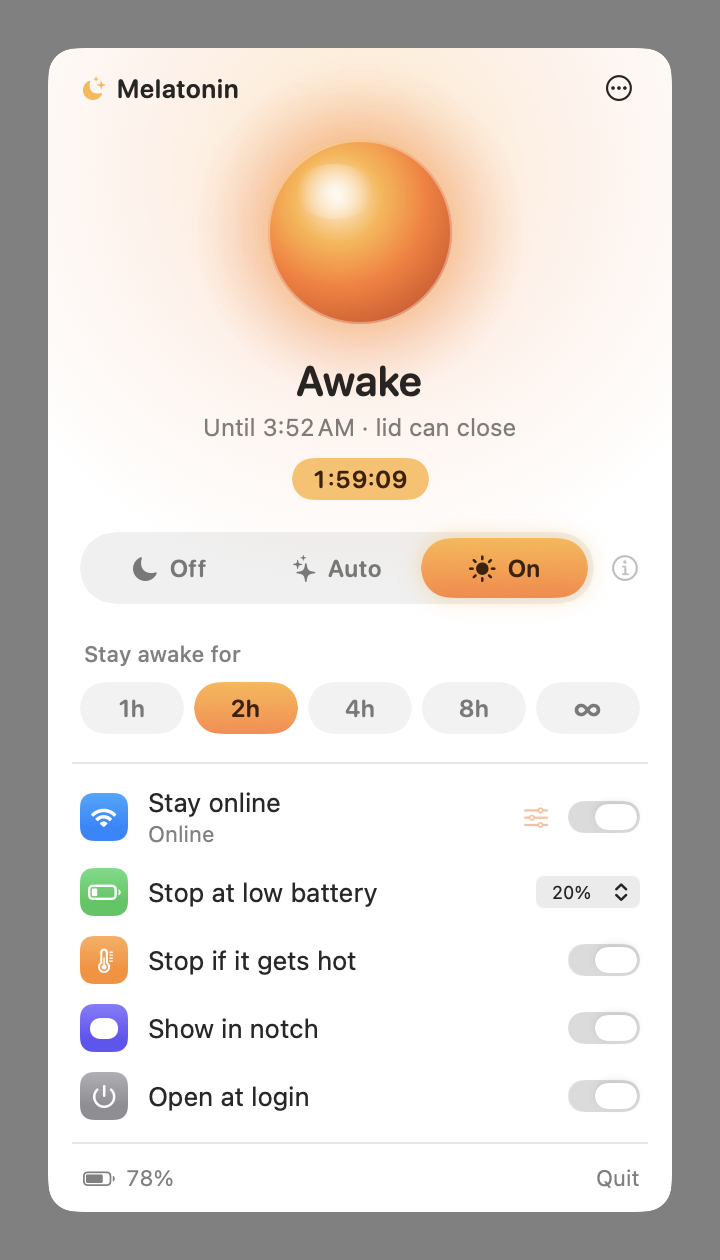 Menu while awake